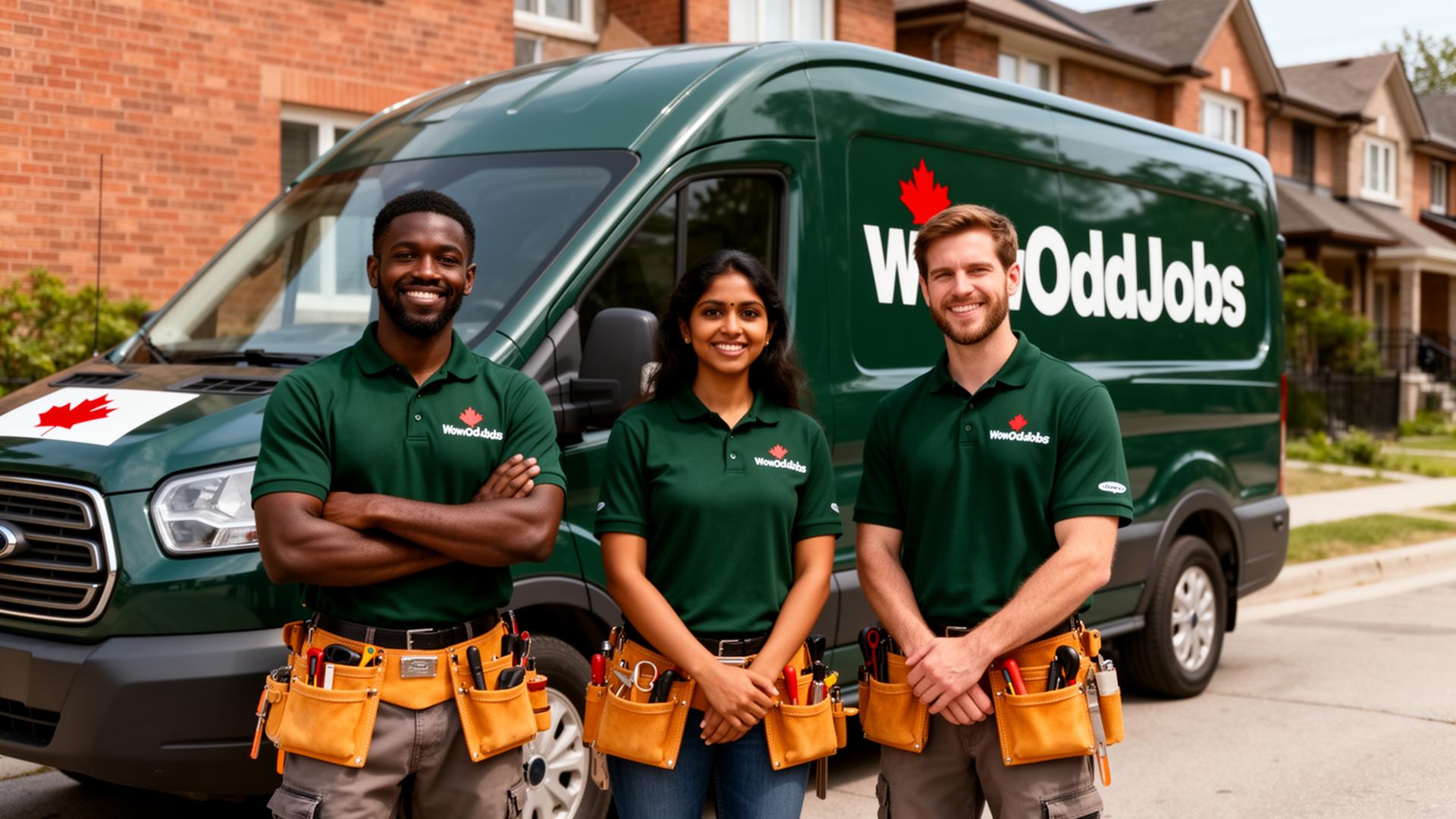 WowOddJobs Toronto handyman team in front of a brick home